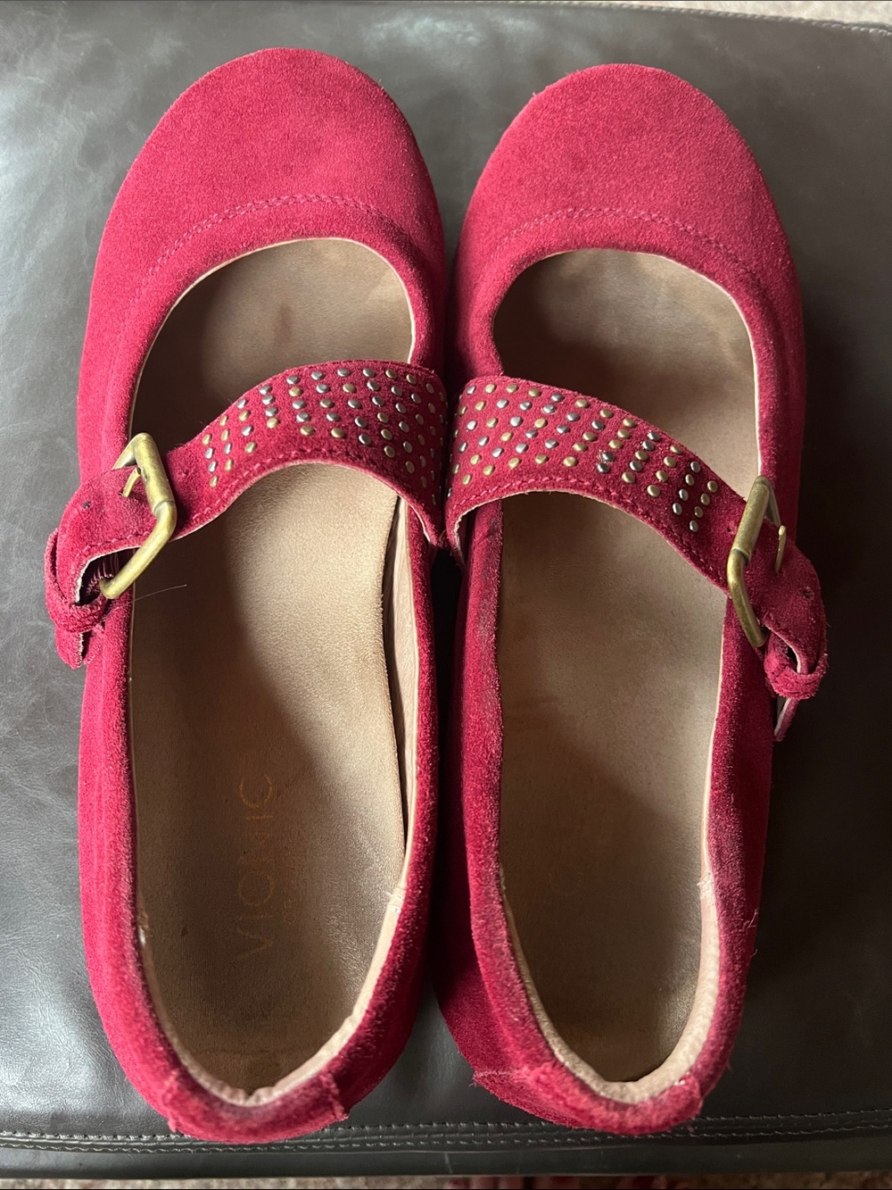 Vionic Burgundy Suede Mary Jane Shoes with Studded Strap - Picture 6 of 8